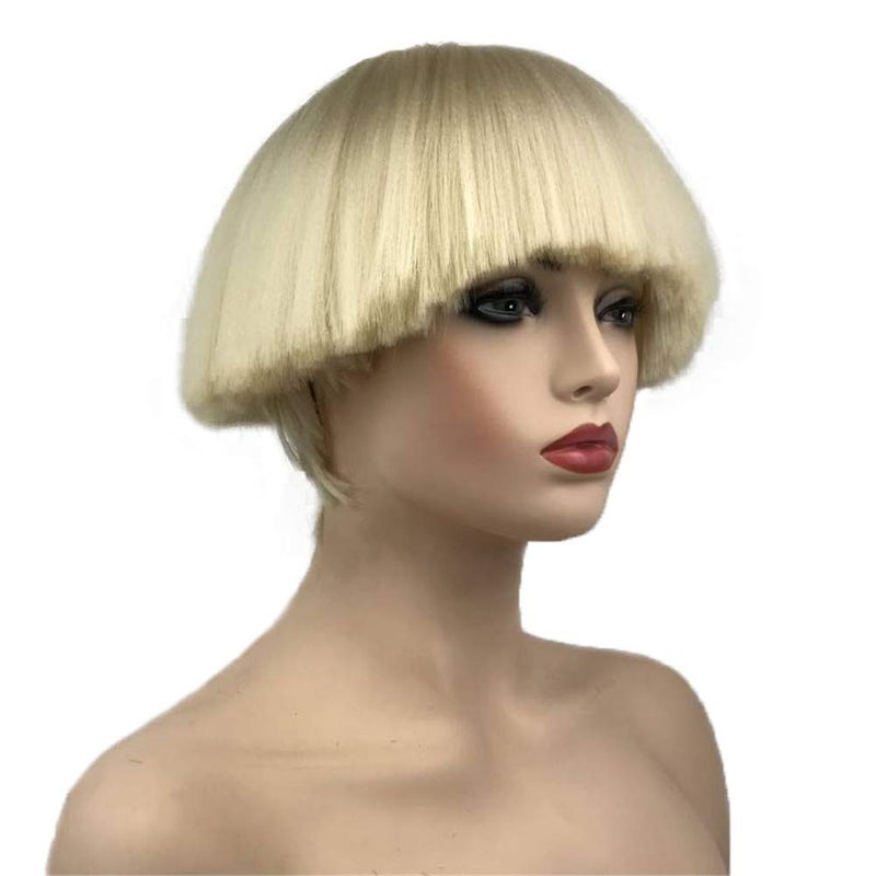 Aimole Short Yaki Straight Synthetic Wigs Blonde Mushroom Head Wig Bowl haircut Wigs Bob - Image 2
